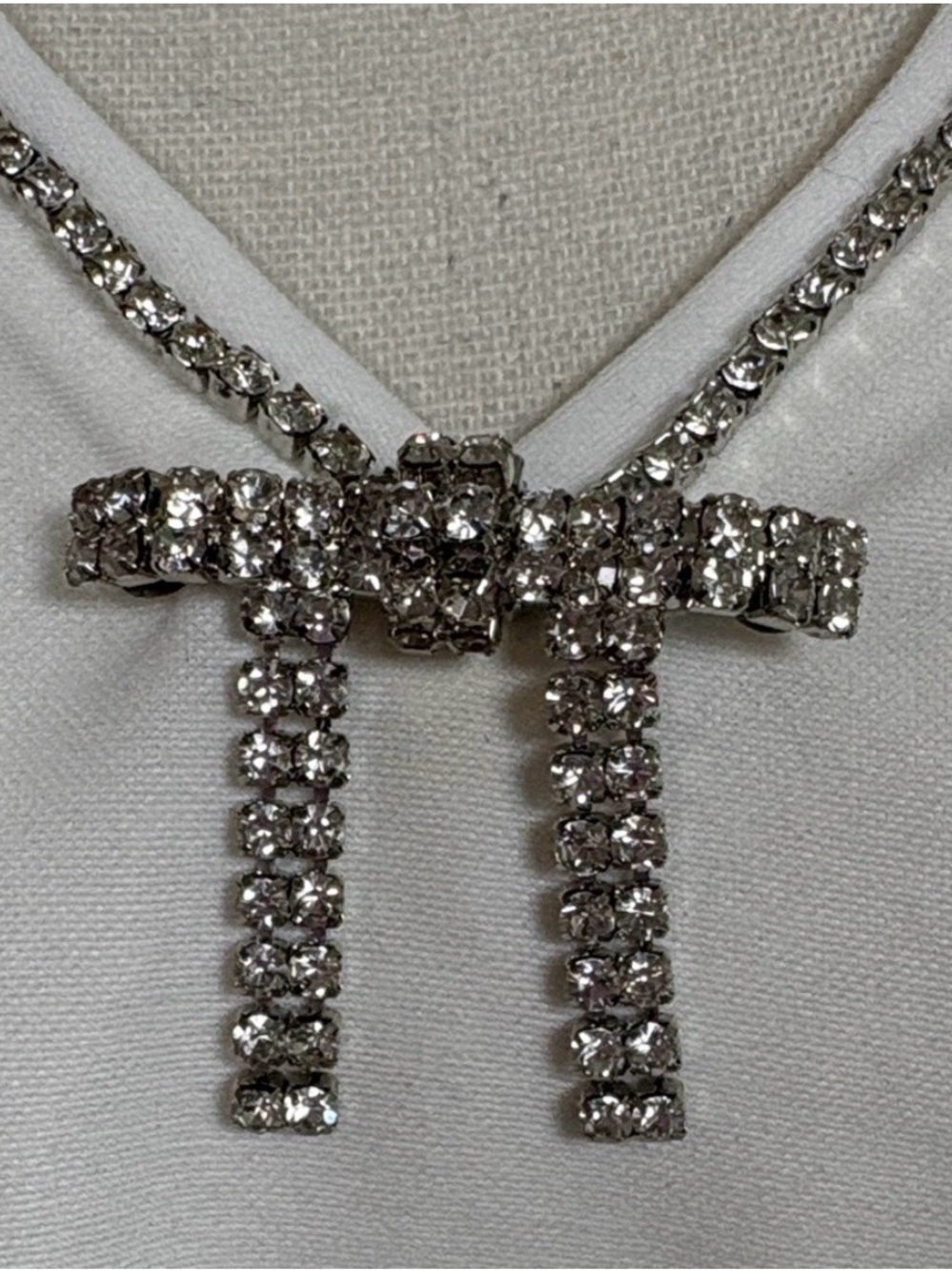 Karl Lagerfeld White V-Neck Top with Rhinestone Bow - Picture 3 of 6